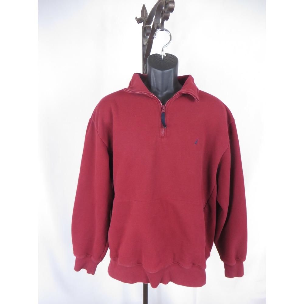 Mens Nautica 1/4 Zip Sweatshirt Pullover Maroon Cotton Blend Hoodless Hoodie XL